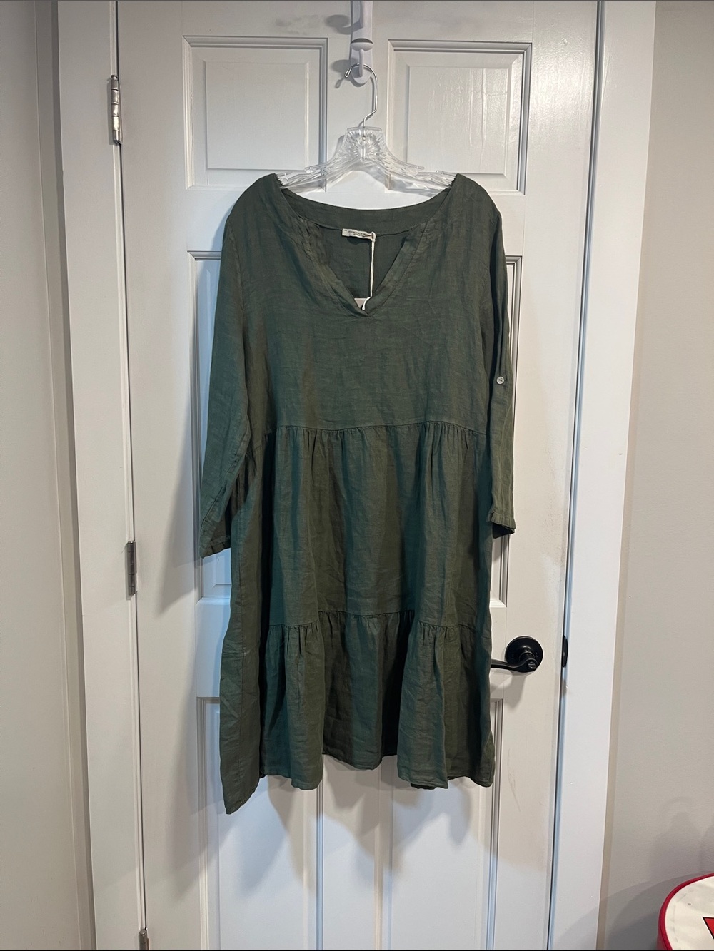 Francesca Bettini Made in Italy 100% Linen Dress in Olive Green Size Large NWT